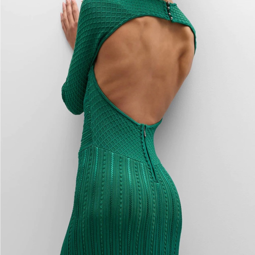 Rubia Cutout-Back Embossed Knit Midi Dress- Jade Green Small - Picture 2 of 5